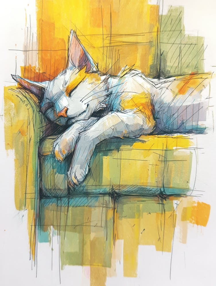 Watercolor Cat On The Couch 30