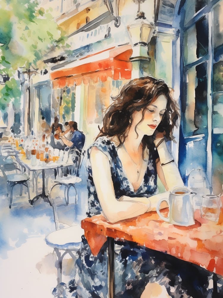 At A Cafe In Marseille France Watercolour