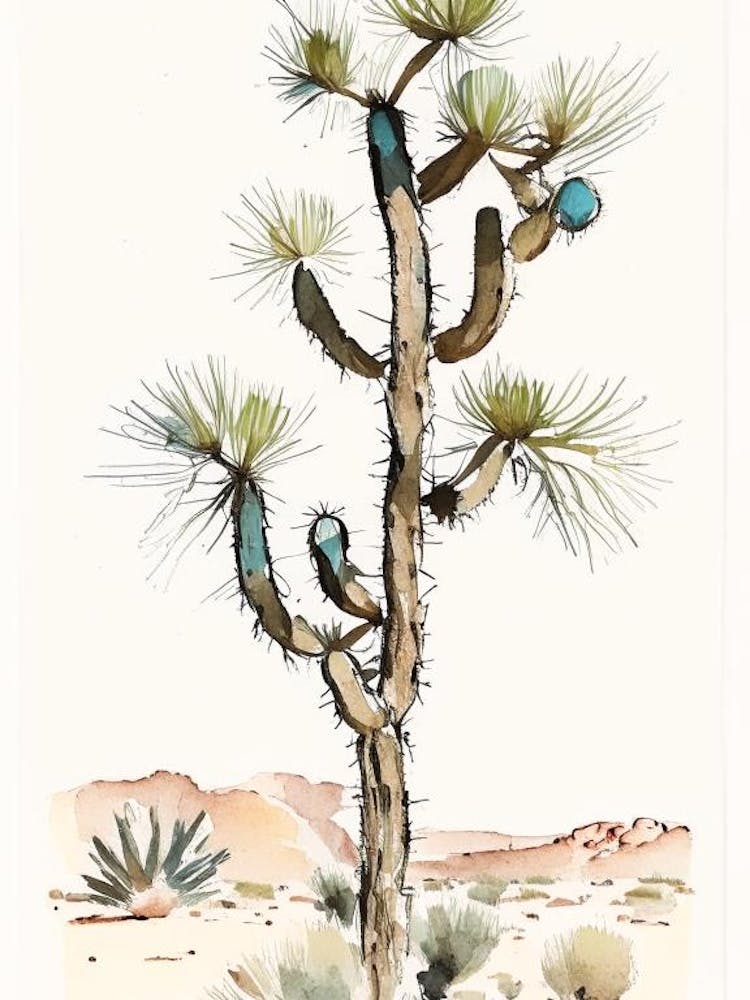 Joshua Tree By Desert Spring Minimilist Watercolour  (3)