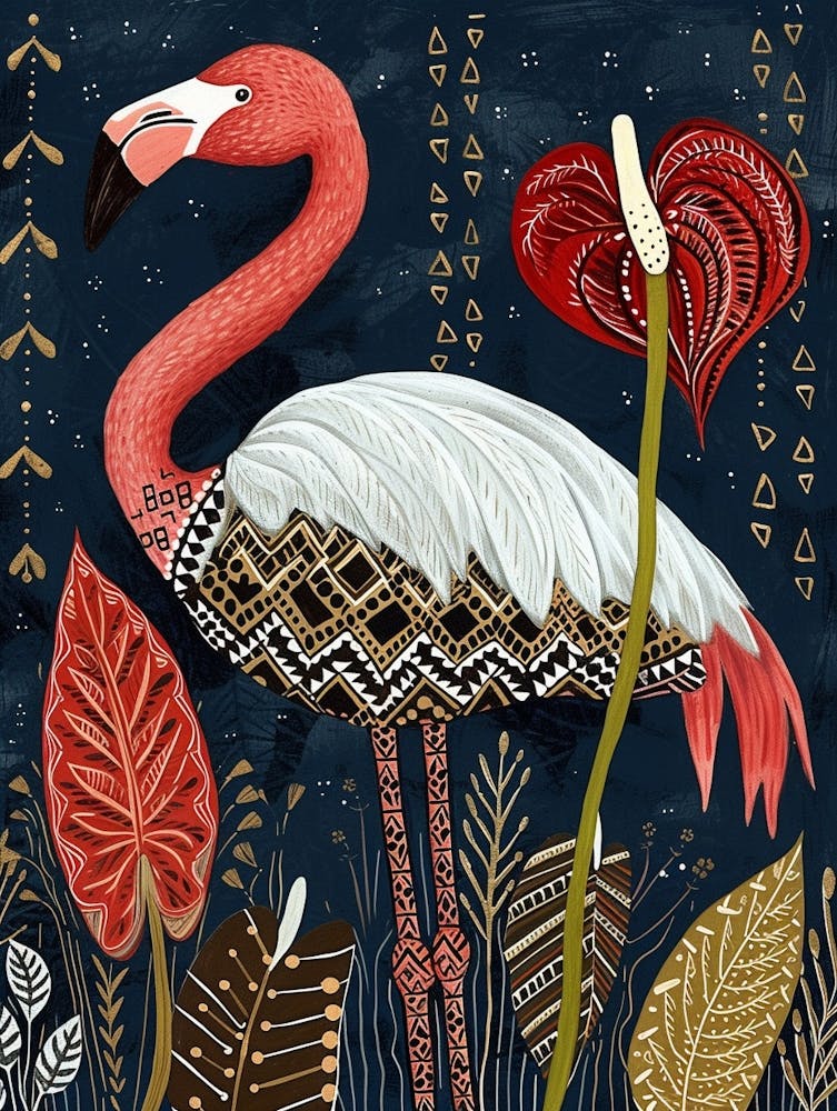 Greater Flamingo And Anthurium Boho Print 4
