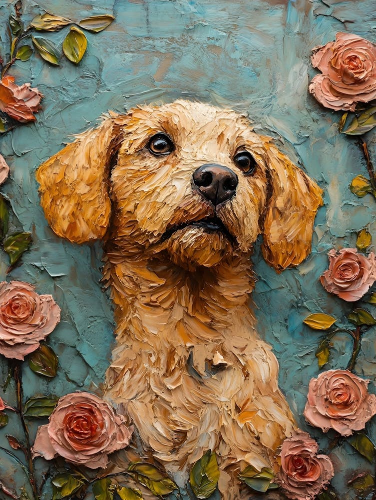 Golden Retriever And Roses 6