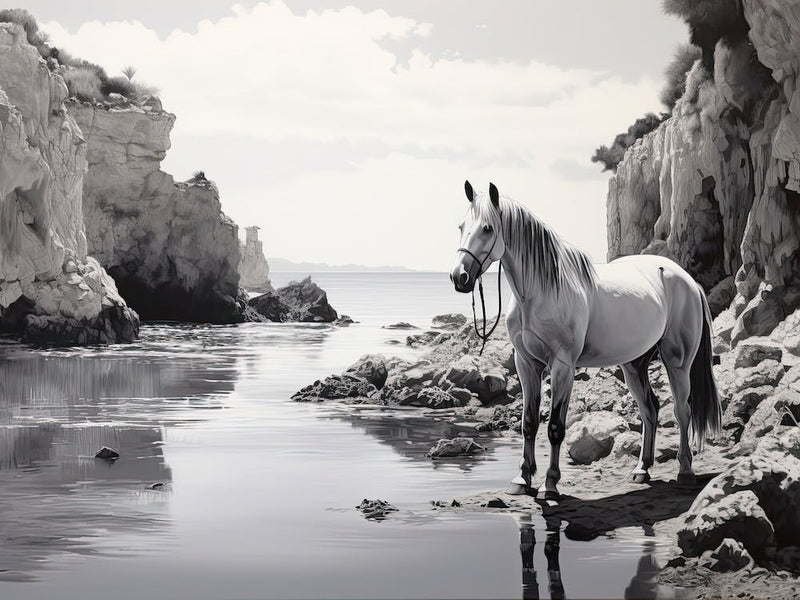 A Horse Oil Painting In Cala Macarella, Spain, Landscape 2