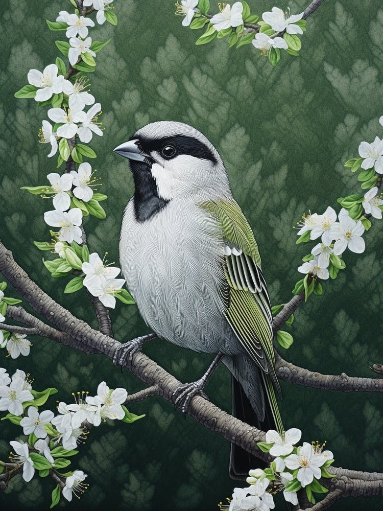 Ohara Koson Inspired Bird Painting Sparrow 2