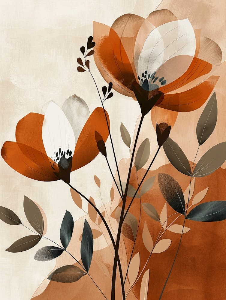 Flowers In Beige, Brown And White Tones, Using Simple Shapes In A Minimalist And Elegant 18