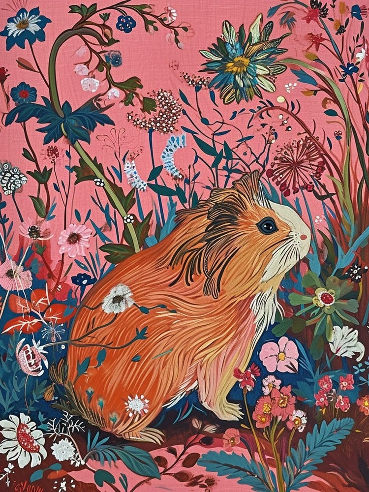 Floral Animal Painting Guinea Pig 1