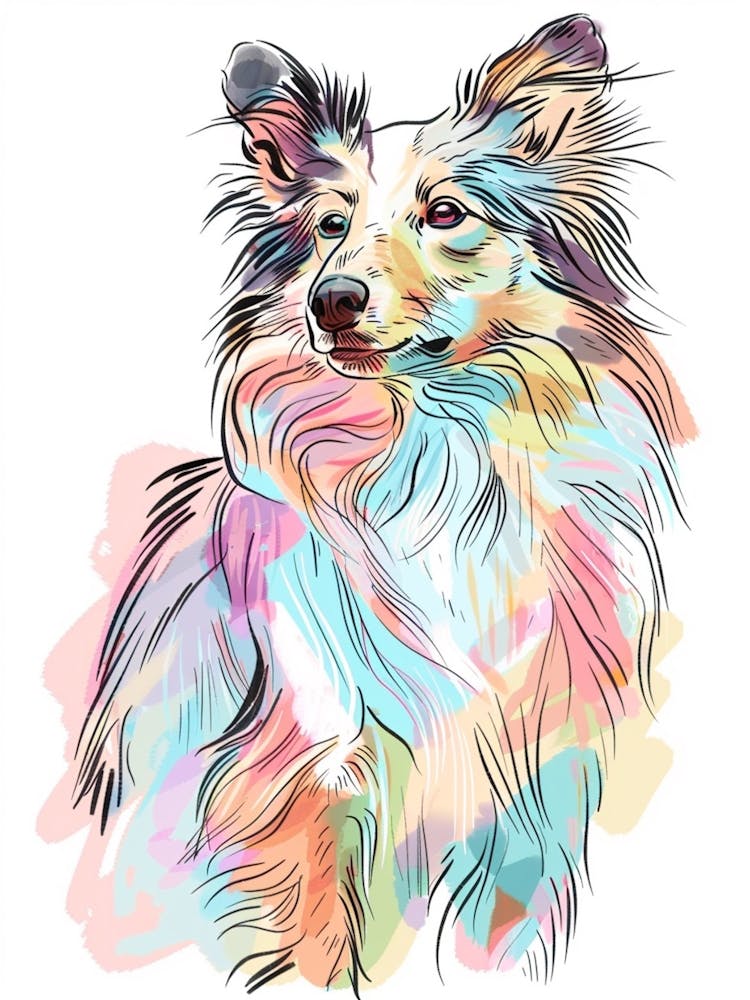 Shetland Sheepdog Dog Pastel Line Illustration  4