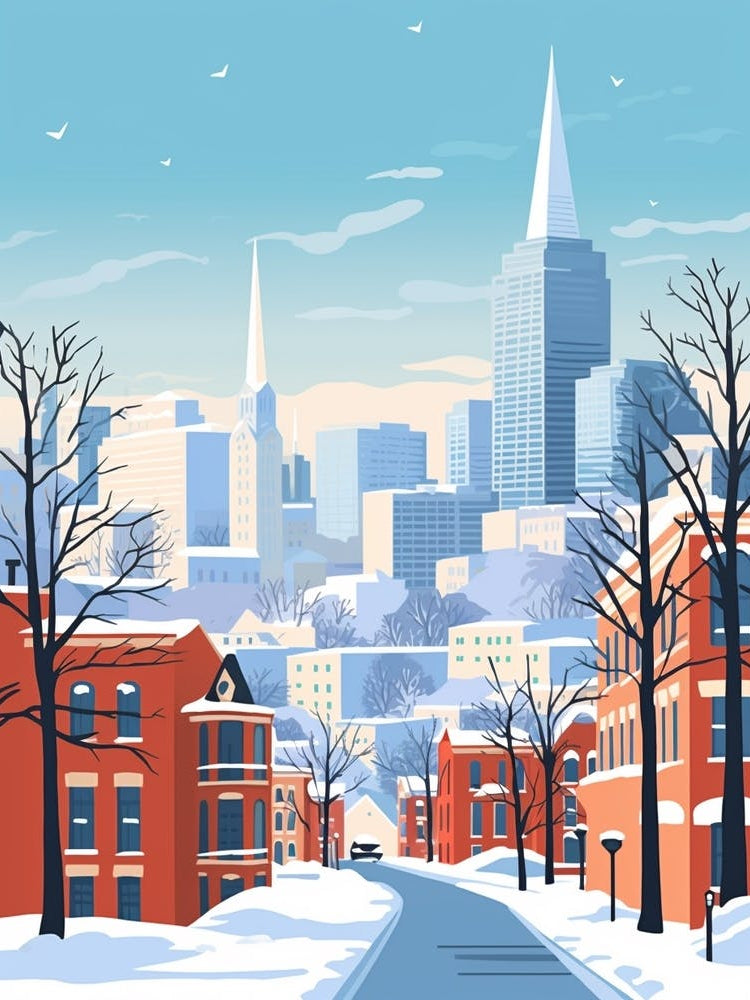 Retro Winter Illustration Boston Usa 2