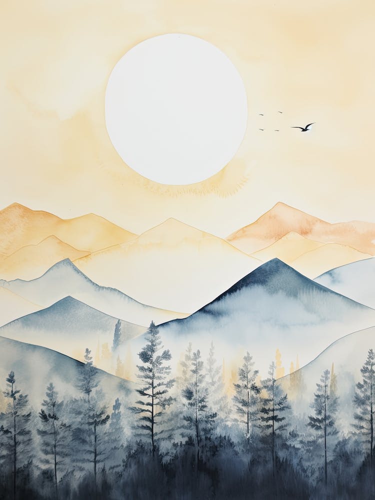 Watercolour Painting Of Bieszczady Mountains   Poland Slovakia And Ukraine 3