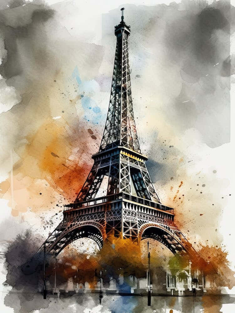 Eiffel Tower Paris France Sketch Drawing Style 3