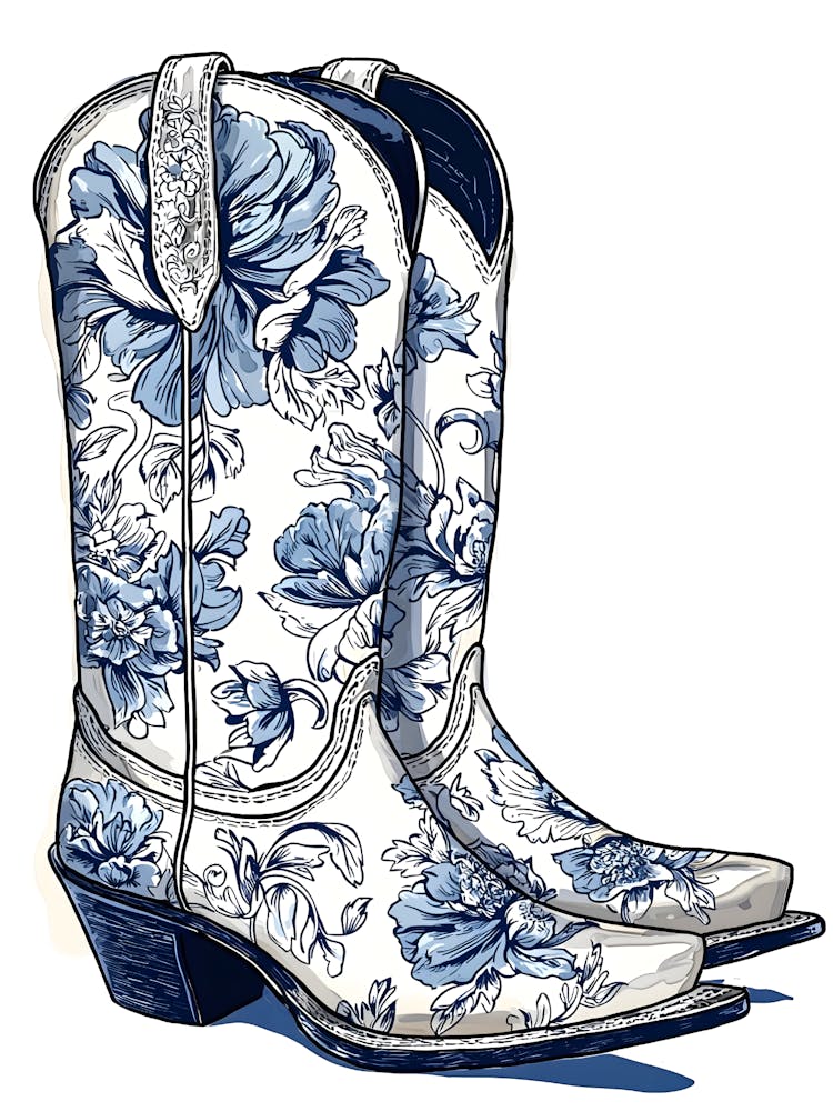 Blue Floral Cowboy Boots
