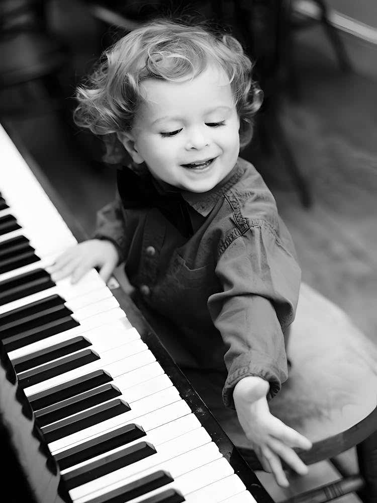 Little Boy Playing Piano, Vintage Black and White Old Photo 2