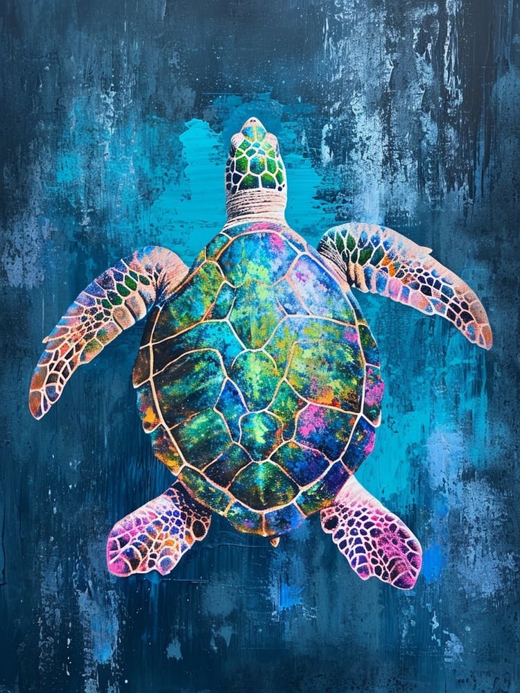 Pink & Blue Sea Turtle Painting