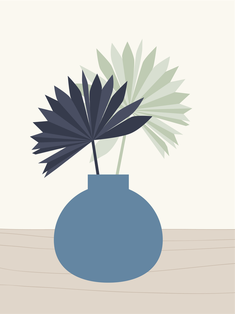 Vase With Two Fan Palm Leaves 1