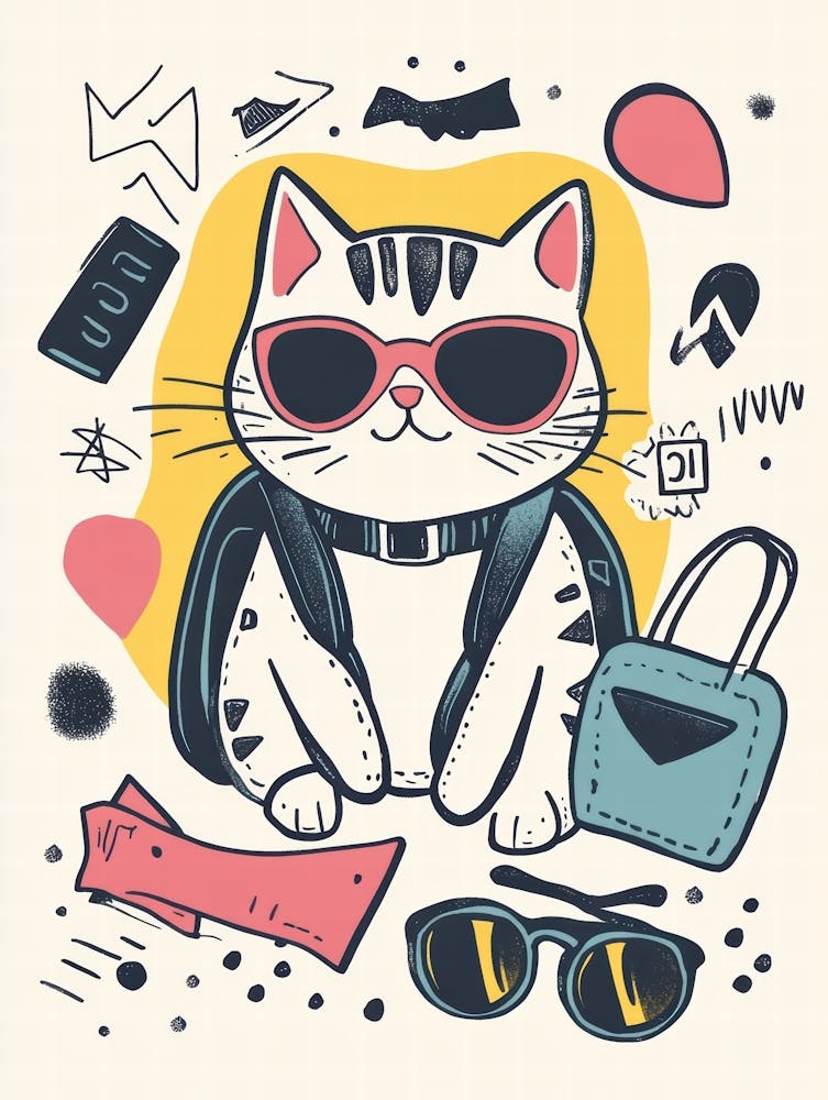 Cute Cat With Sunglasses.Generated AI. Wall