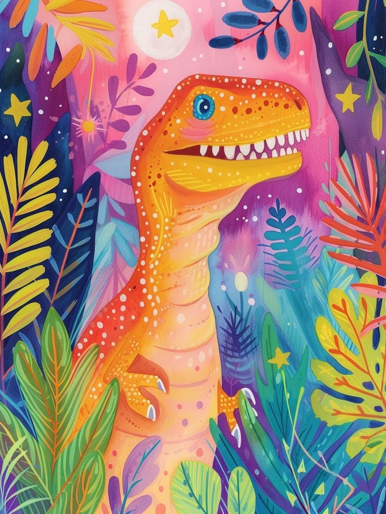 Starry Rainbow Dinosaur At Night 3