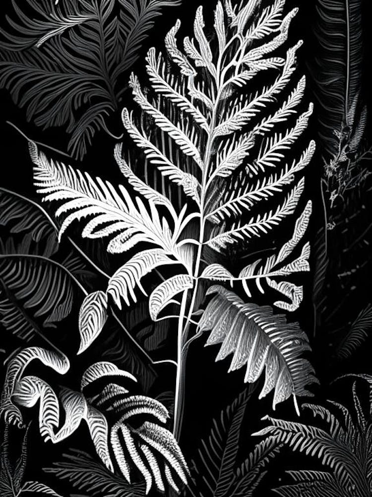 Christmas Fern Wildflower Linocut 2