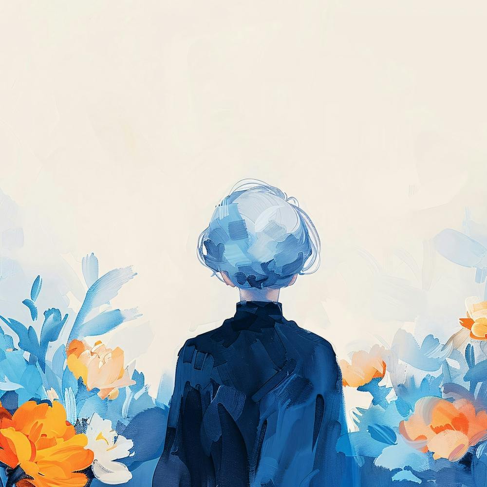 Girl With Blue Hair And Flowers