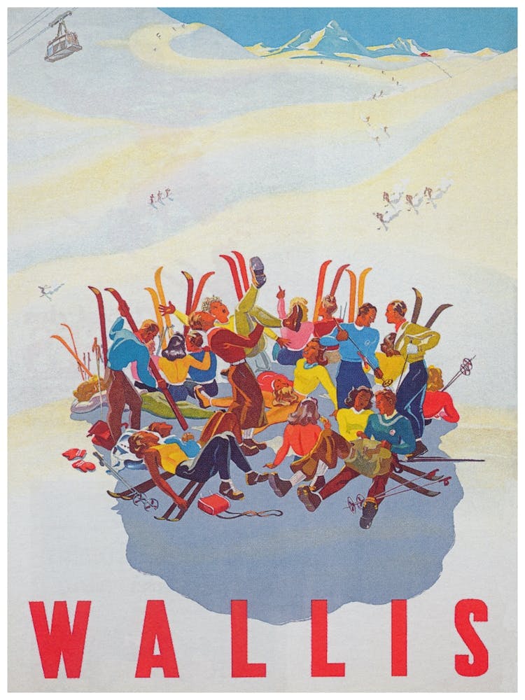 Wallis Switzerland Vintage Ski Poster