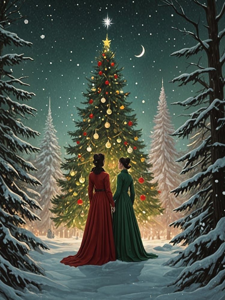 Two Women By The Christmas Tree