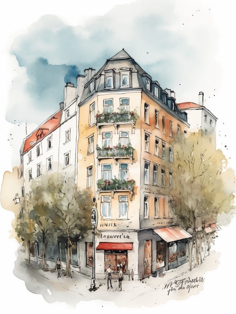 Mitte Berlin Neighborhood, Watercolour 3