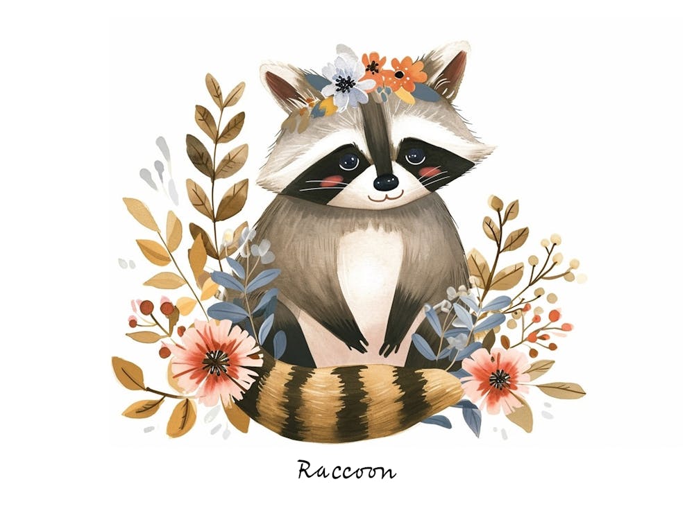 Little Floral Raccoon 3 Poster