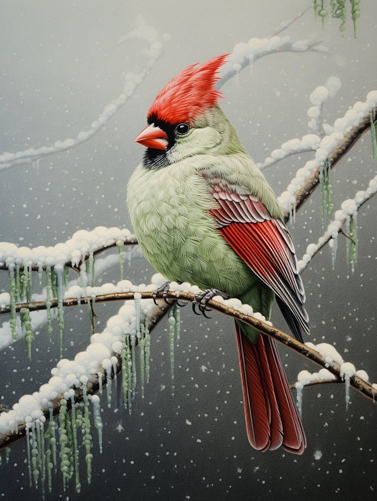 Ohara Koson Inspired Bird Painting Cardinal 3