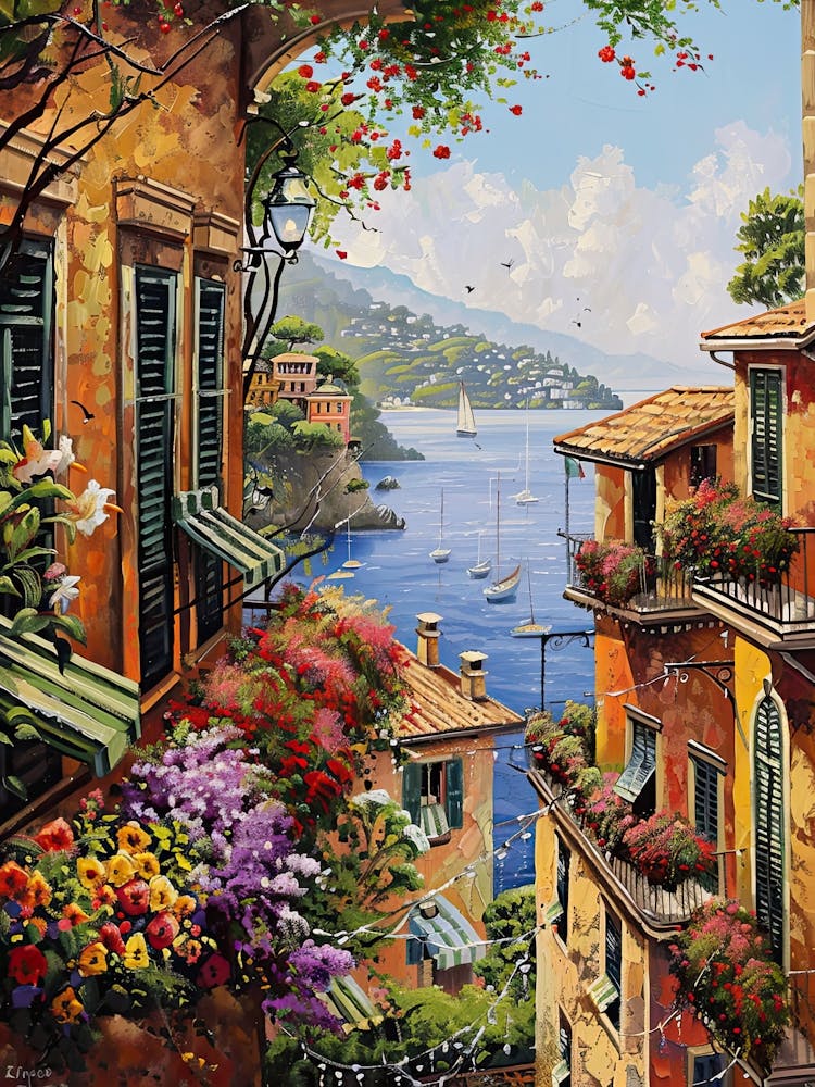 Balcony View Painting In Portofino 1