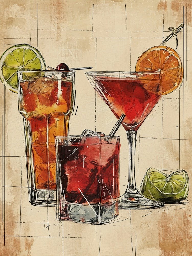 Cocktail Selection Watercolour Inspired