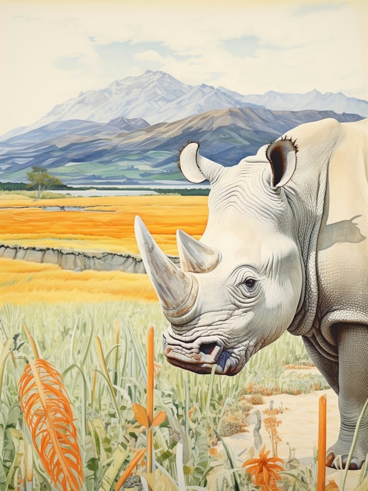 Patchwork Rhino With The Trees 3