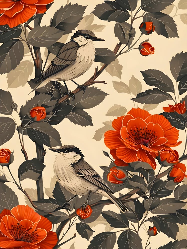 Floral Pattern With Birds And Flowers