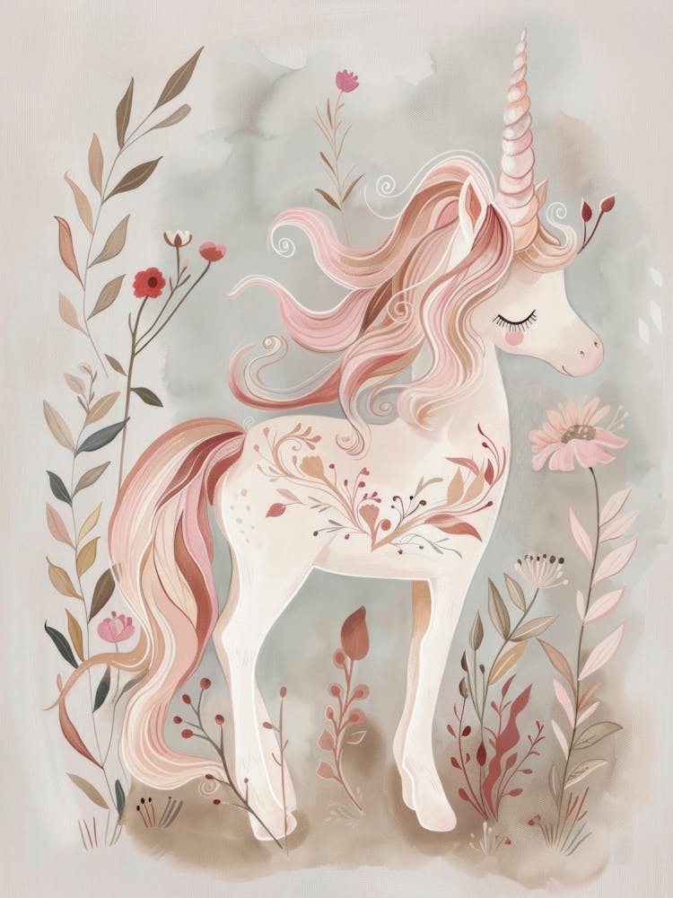 Einhorn auf der Wiese. Verspielte Vintage-Illustration, Kinderzimmer