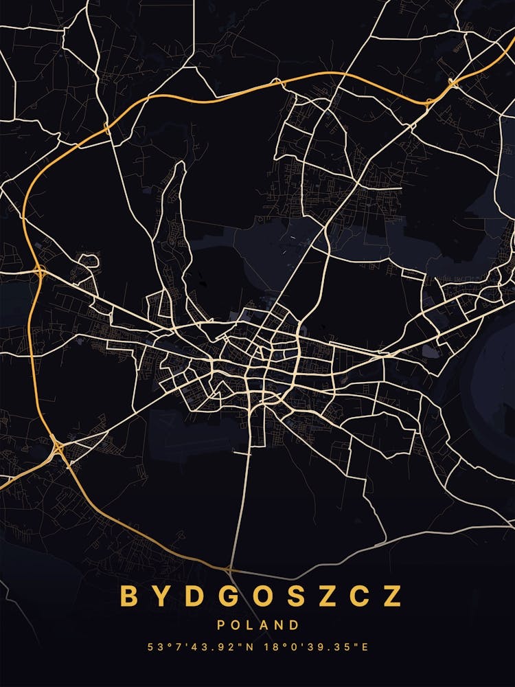 Bydgoszcz Poland Black And Gold Map