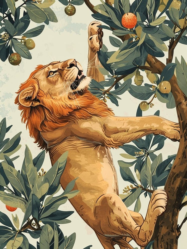 Barbary Lion Climbing A Tree Illustration 3