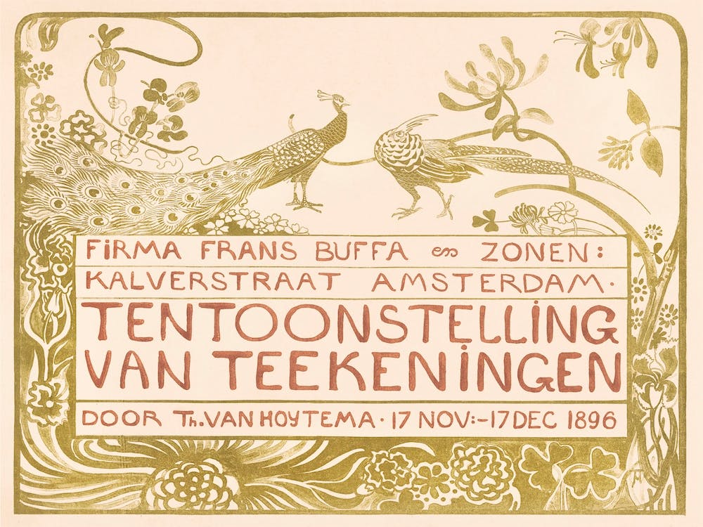 Exhibition Poster With A Peacock And A Pheasant For An Exhibition, Theo Van Hoytema