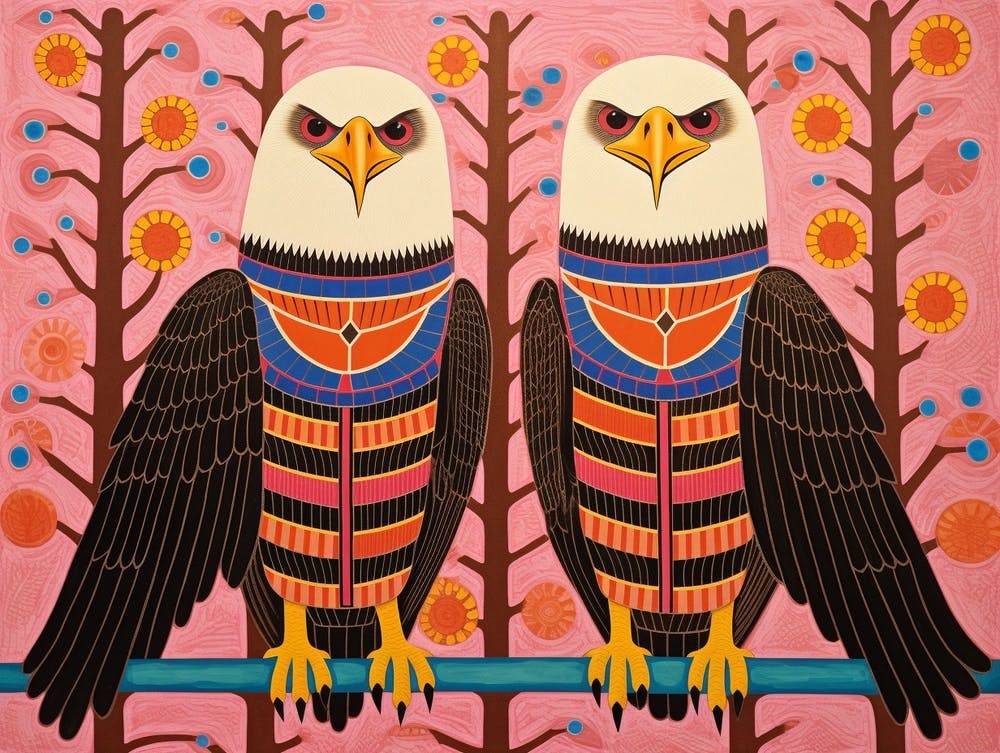 Bald Eagle 1 Folk Style Animal Illustration