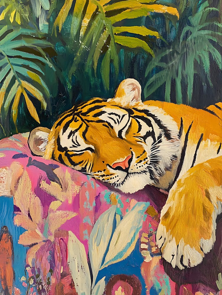 Oil Painting Tiger Sleeping 8