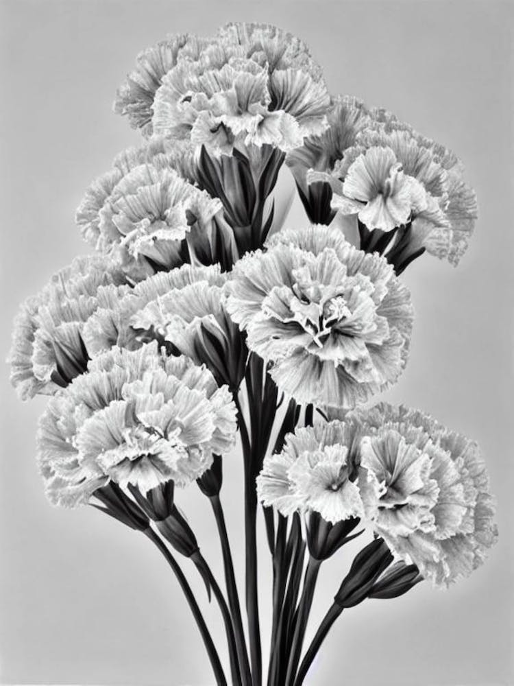 Carnations B&W Pencil 8 Flower