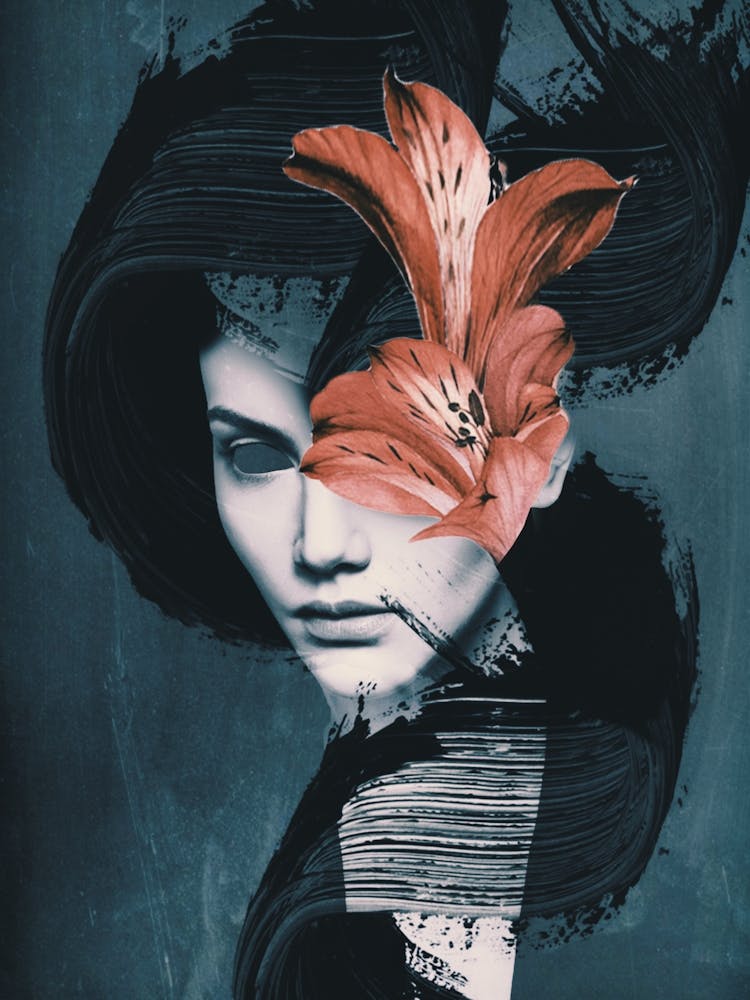 Red Flowers Lady Portrait