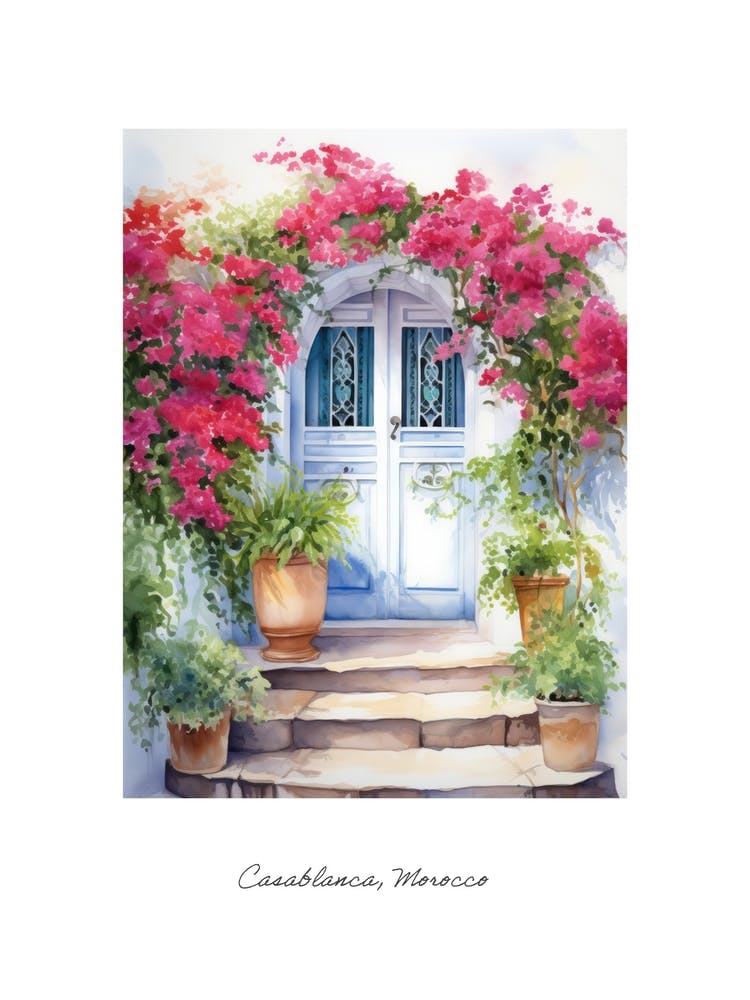Casablanca, Marokko Mediterrane Türen Aquarellmalerei 2 Plakat
