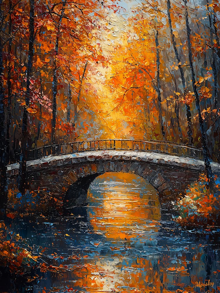 Bridge In The Autumn, Impressionist Oil Painting – Inspired by Renoir