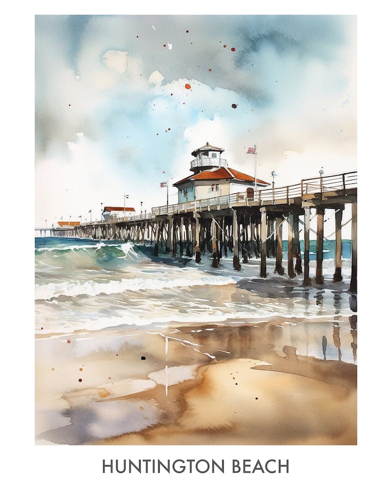 Huntington Beach Watercolor 2travel Poster