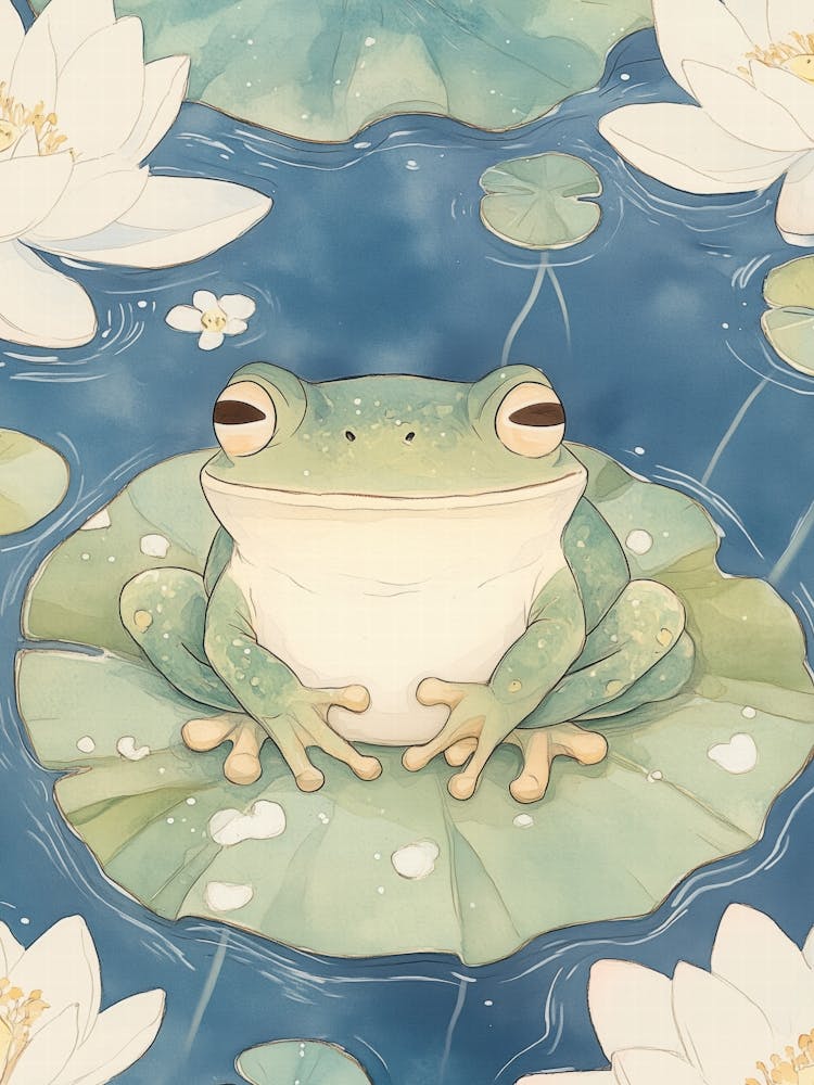 Frog Chilling on Lotus Leaf