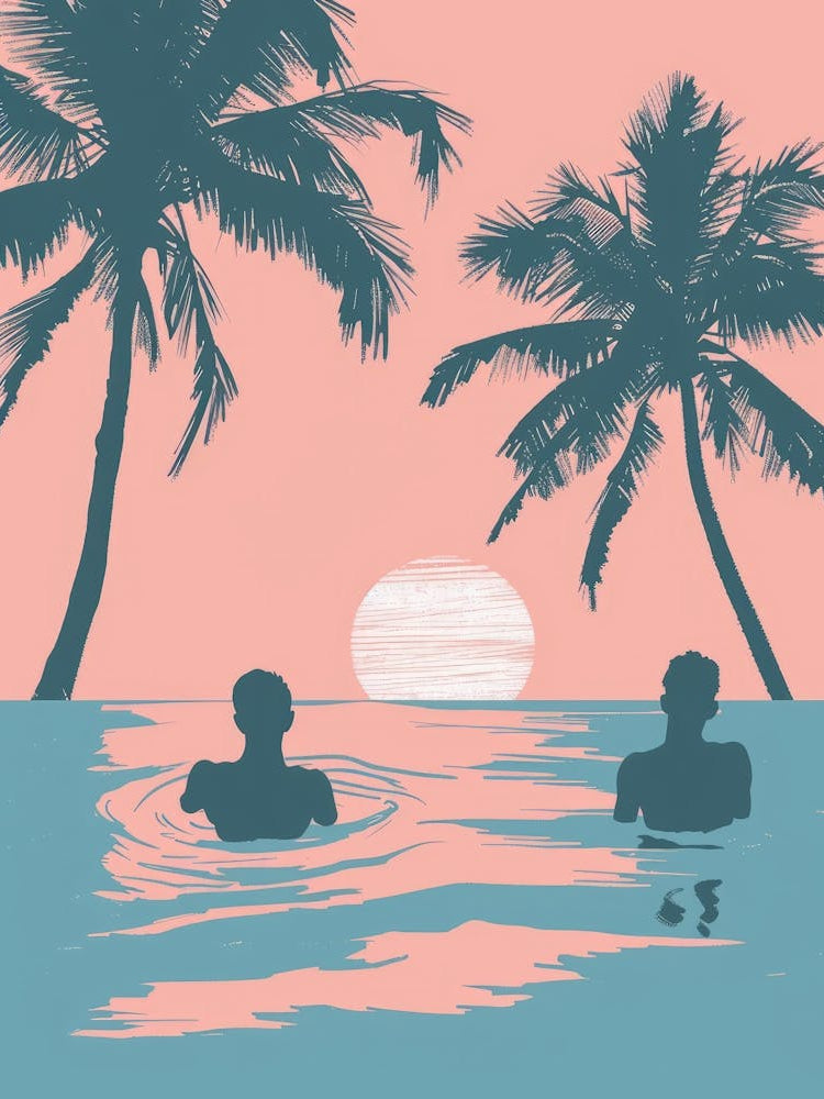 Two People In The Water At Sunset