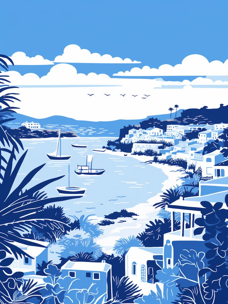 A Screen Print Of Cala Bassa Beach Ibiza Spain 3