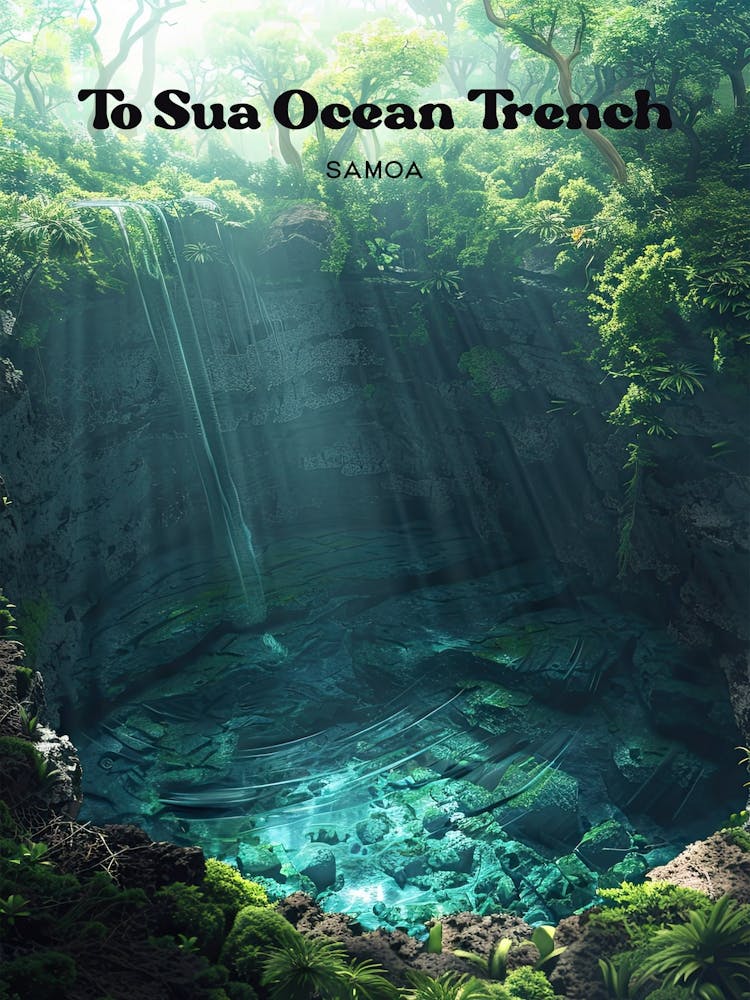 To Sua Ocean Trench Samoa Travel Art Illustration