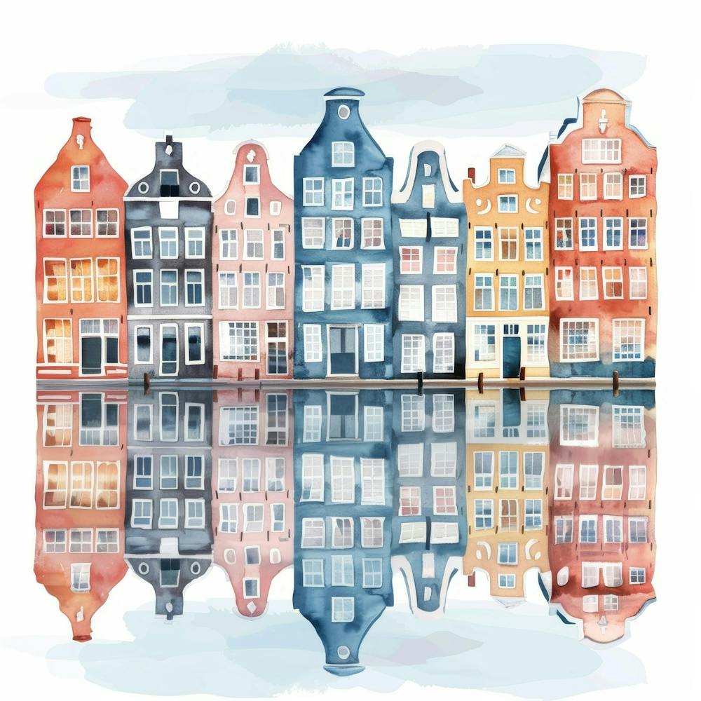 Watercolor Houses In Amsterdam