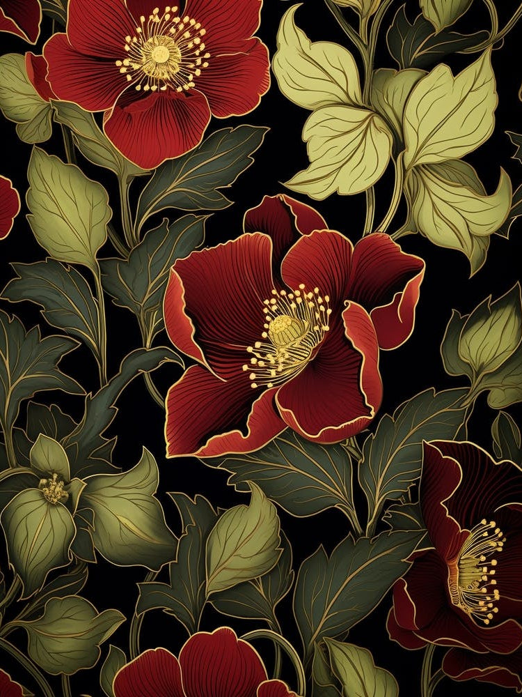 Hellebore 2 William Morris Style Winter Florals