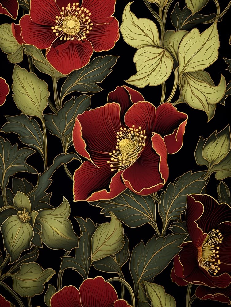 Hellebore 2 William Morris Style Winter Florals