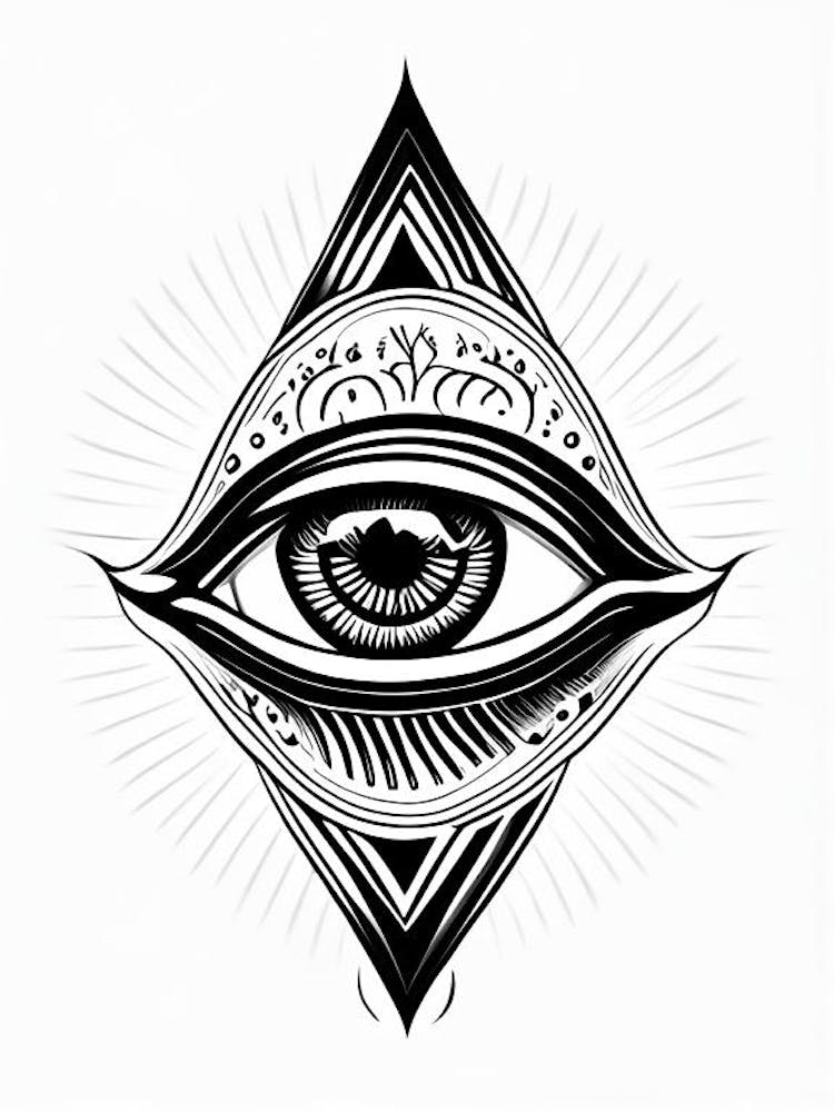 Higher Self, Symbol, Third Eye Simple Black & White Illustration 1