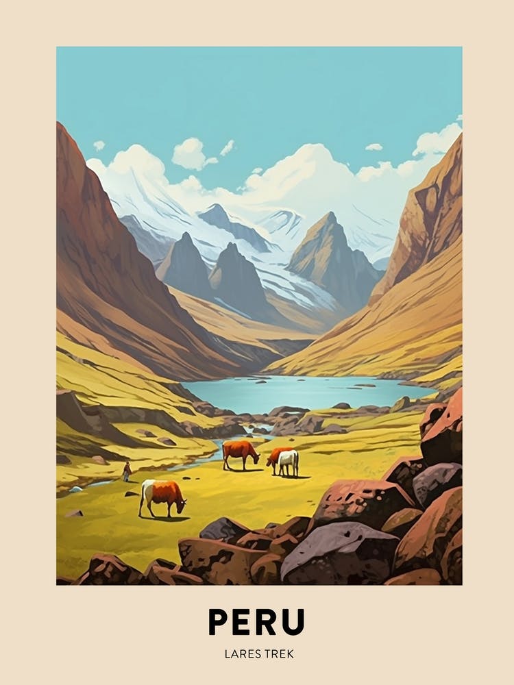 Lares Trek Peru 2 Vintage Hiking Travel Poster